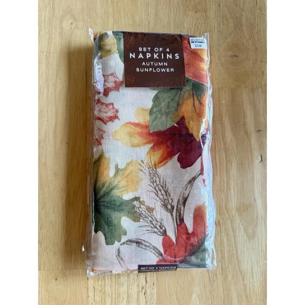 Bed‎ Bath & Beyond Fabric Dinner Napkins Fall Leaves, 17x17 inch Set of 8,NEW